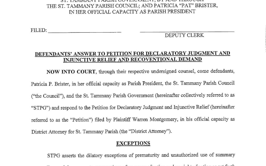 Parish Government Responds to Montgomery Petition