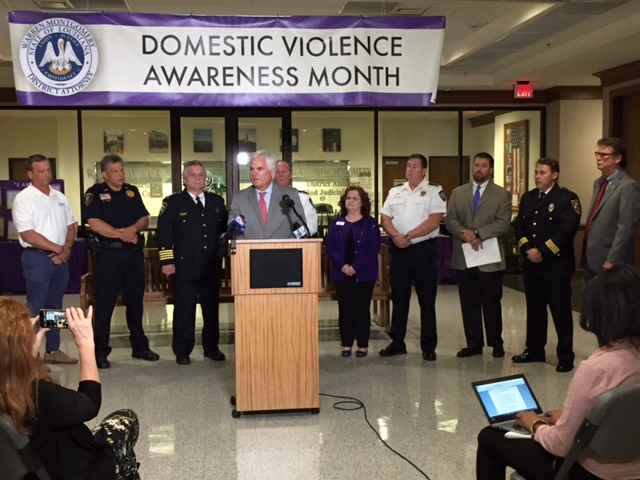 Warren Montgomery at a press conference about domestic violence
