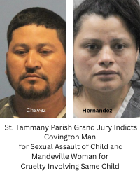 St. Tammany Parish Grand Jury Indicts Covington Man for Sexual Assault of Child and Mandeville Woman for Cruelty Involving Same Child